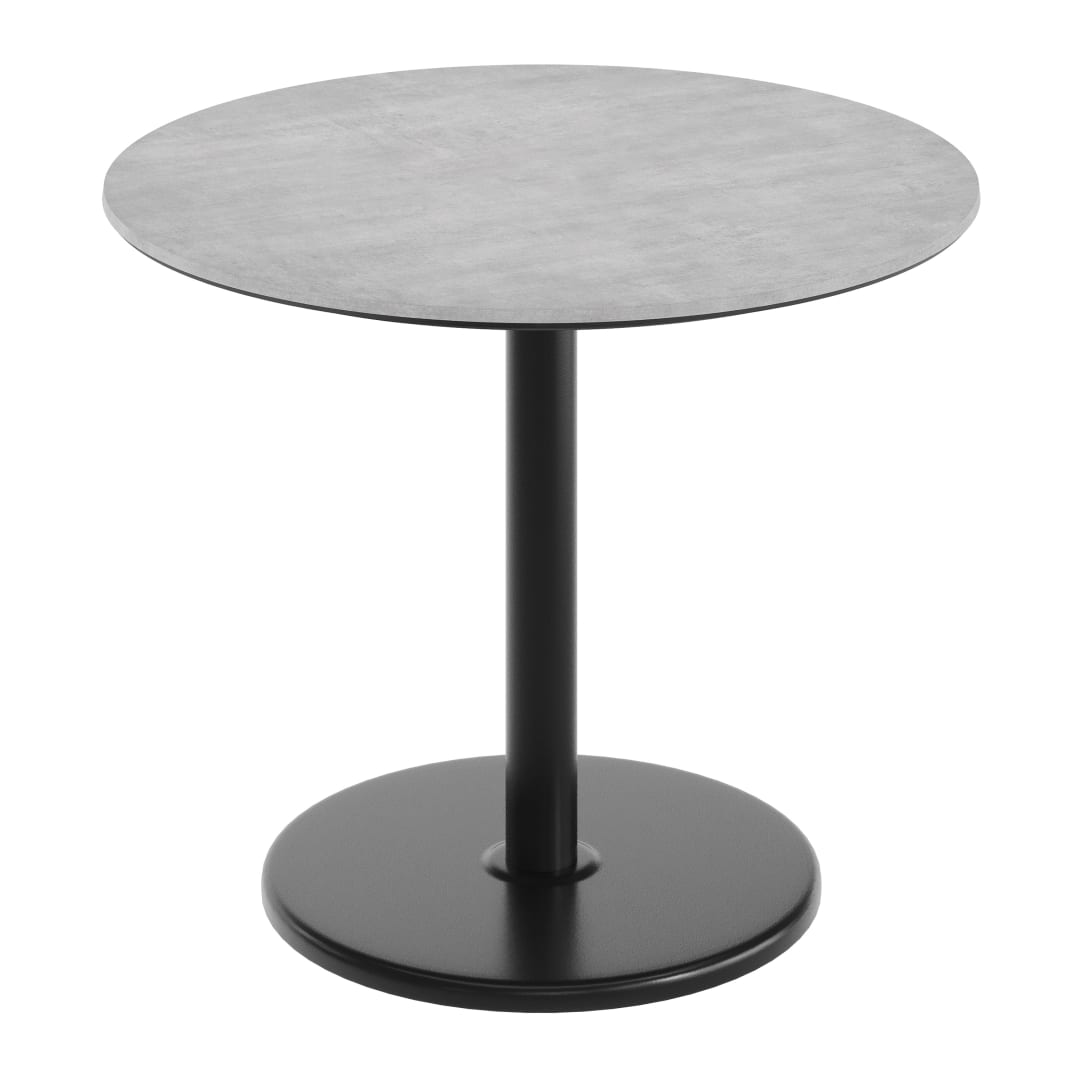 TopGuard 36" Round Tabletop, Seamless Surface Technology, Gray Faux Concrete, 24" Black Round Table Height Base, Moisture, Scratch, Heat, UV Resistant