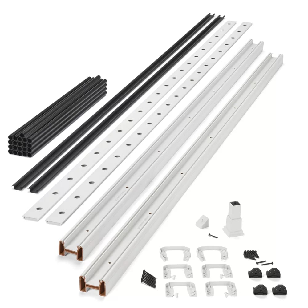 8-ft x 36-in Transcend Cocktail Horizontal Rail Kit with Round Aluminum Balusters - Classic White Full Span