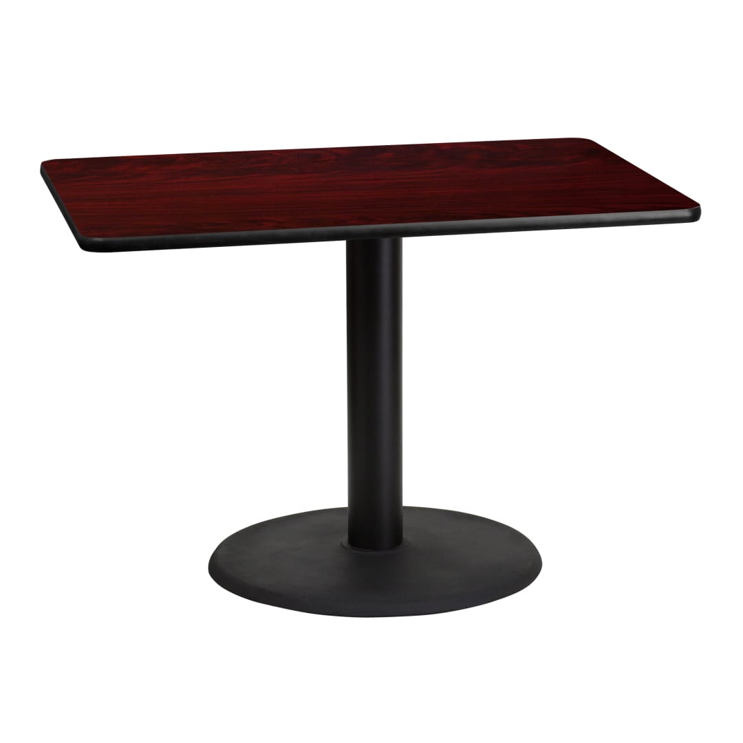 Graniss 30'' x 42'' Rectangular Mahogany Laminate Table Top with 24'' Round Table Height Base