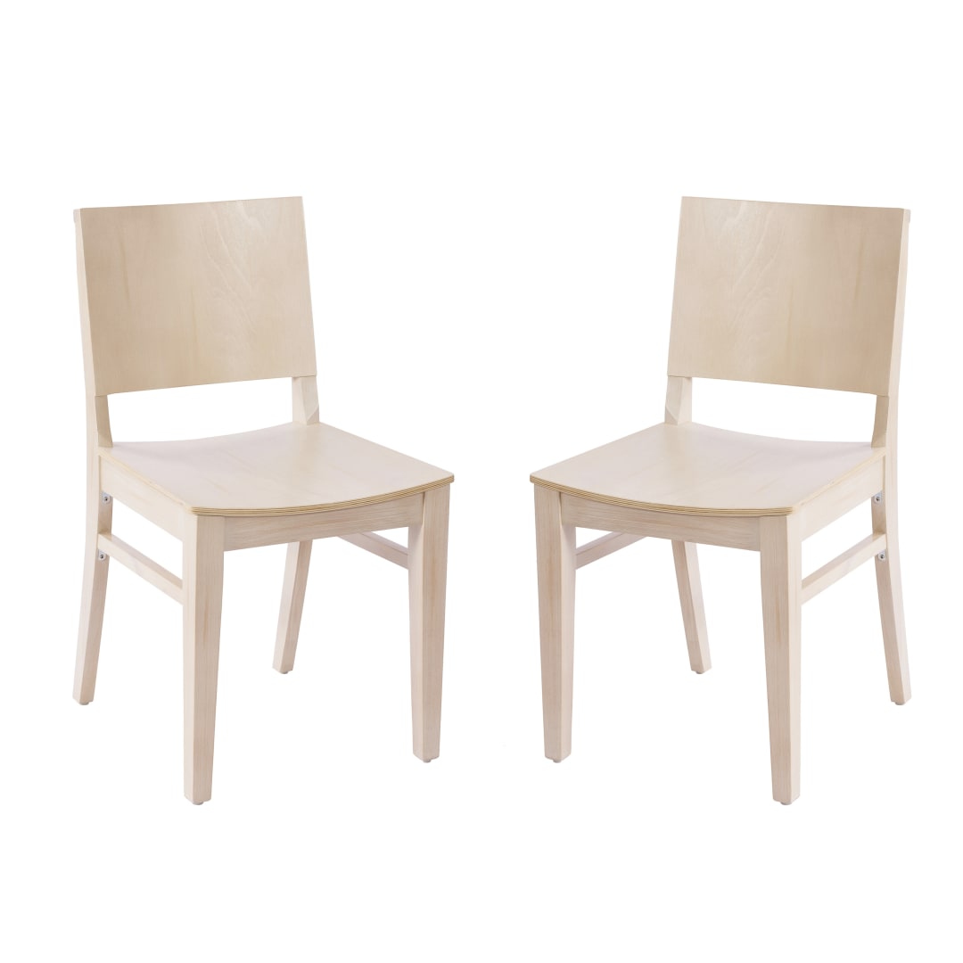 2 Pack Naples Commercial Grade Solid Wood Dining Chairs with Curved Backrests and Antique White Finish