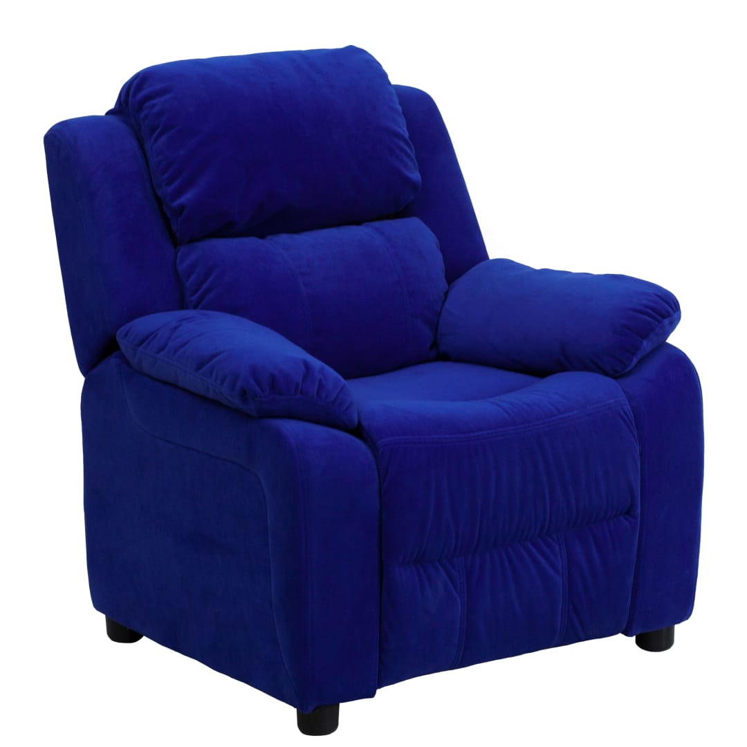 Charlie Deluxe Padded Contemporary Blue Microfiber Kids Recliner with Storage Arms