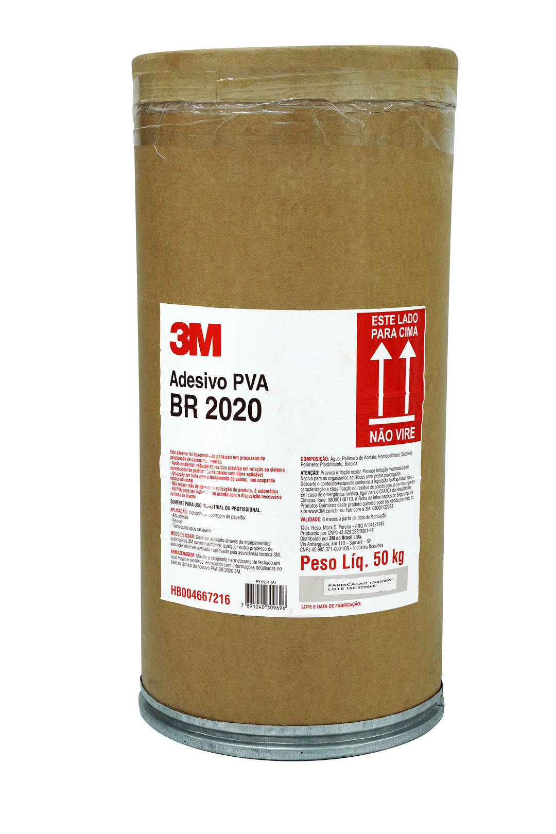 Adesivos para Paletização PVA 3M™ Shipping-Mate™ 2020, Transparente, Teor de Sólidos 43 - 49%, Barrica de 50kg, 1/Embalagem
