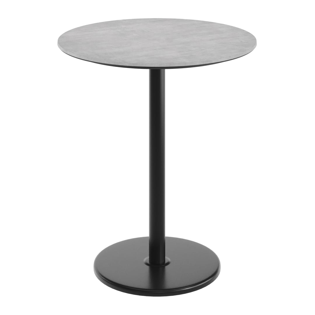 TopGuard 36" Round Tabletop, Seamless Surface Technology, Gray Faux Concrete, 24" Black Round Bar Height Base, Moisture, Scratch, Heat, UV Resistant