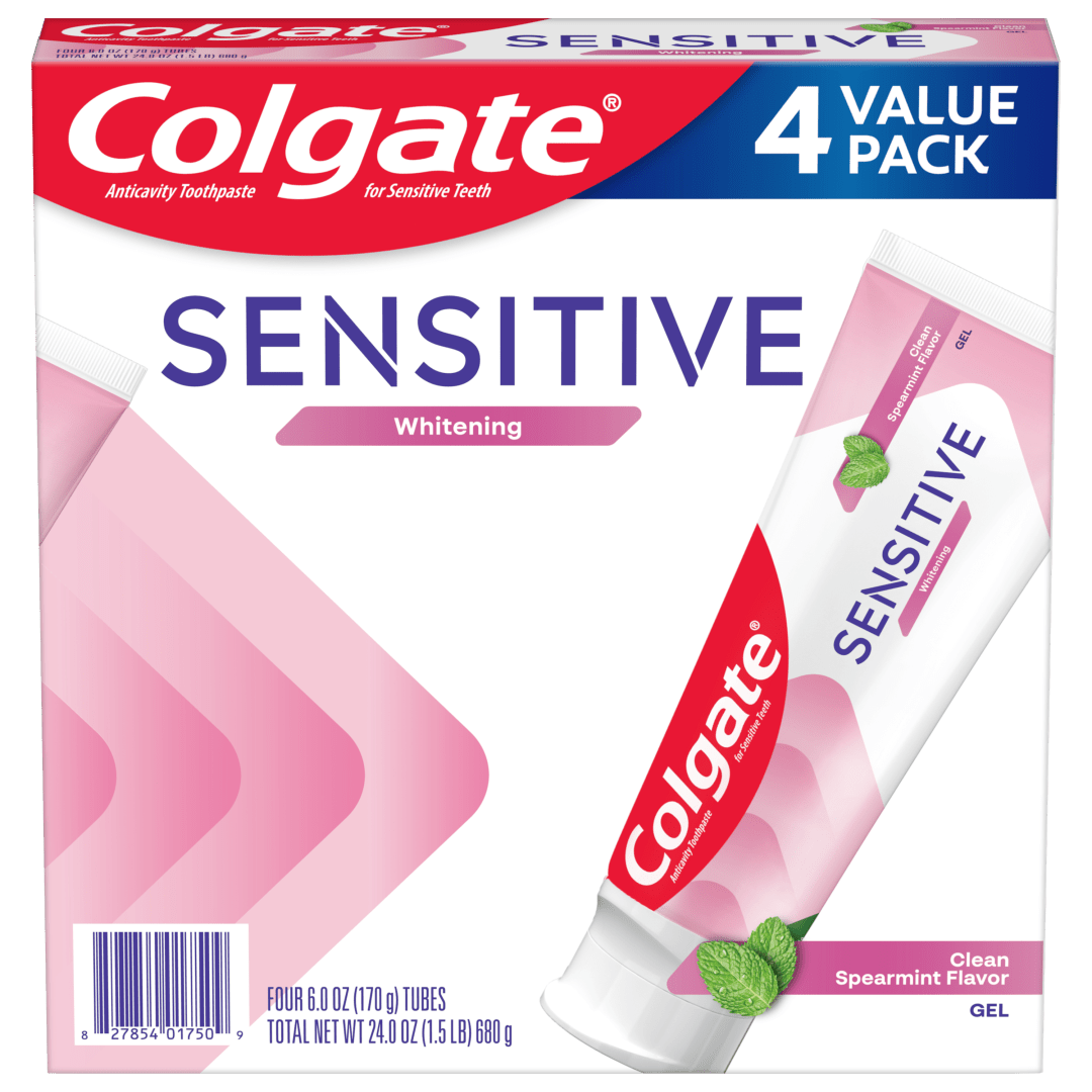 Colgate Sensitive Whitening Toothpaste Gel for Sensitive Teeth, Spearmint, 4 Pack, 6 oz