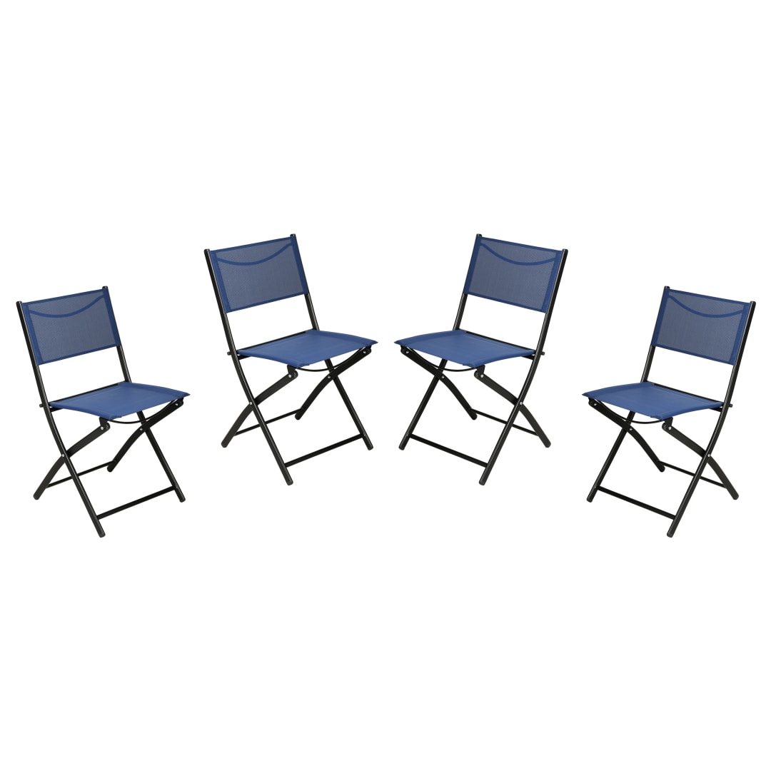 Brazos Set of 4 Commercial Grade Indoor/Outdoor Folding Chairs with Navy Flex Comfort Material Backs and Seats and Black Metal Frames