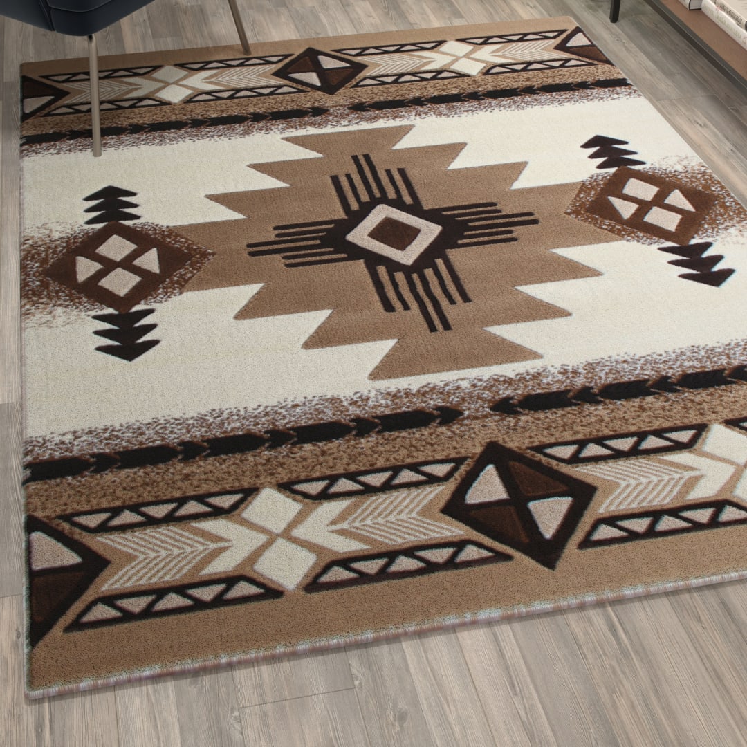 Mohave Collection 5' x 7' Ivory Traditional Southwestern Style Area Rug - Olefin Fibers with Jute Backing