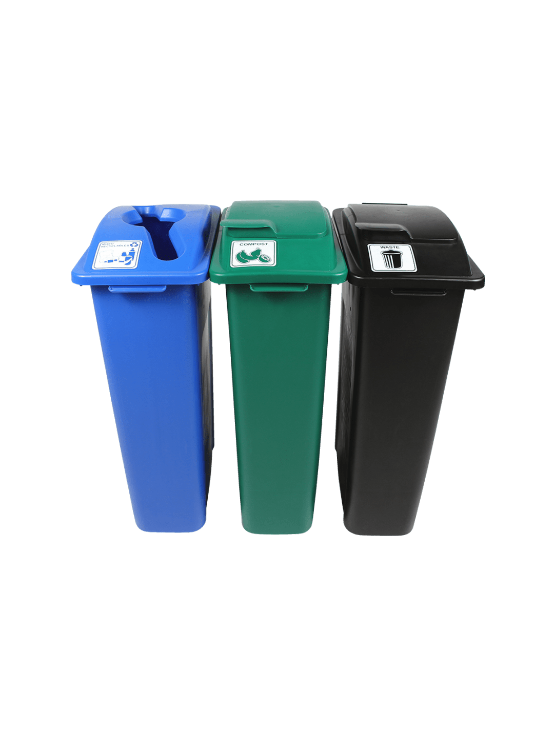 WASTE WATCHER - Triple - Kit - Mixed Recyclables-Compost-Waste - Mixed-Solid Lift-Solid Lift - Blue-Green-Black