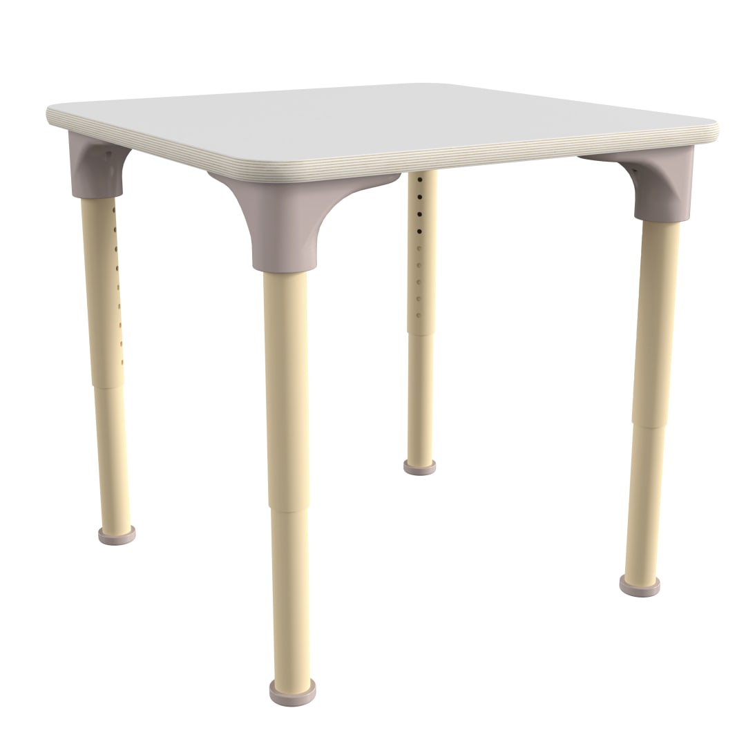 Bright Beginnings 24" Square Commercial Grade Wooden Adjustable Height Classroom Activity Table - Metal Legs Adjust From 15"H - 23"H, Beech/White