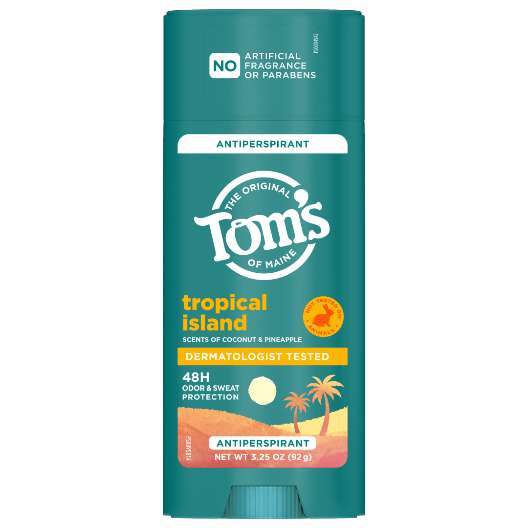 Tom’s of Maine Tropical Island Antiperspirant for Men and Women, No Artificial Fragrances, Dyes, or Preservatives, Baking Soda Free, 48-Hour Odor and Sweat Protection, 3.25 oz (2 Pack)