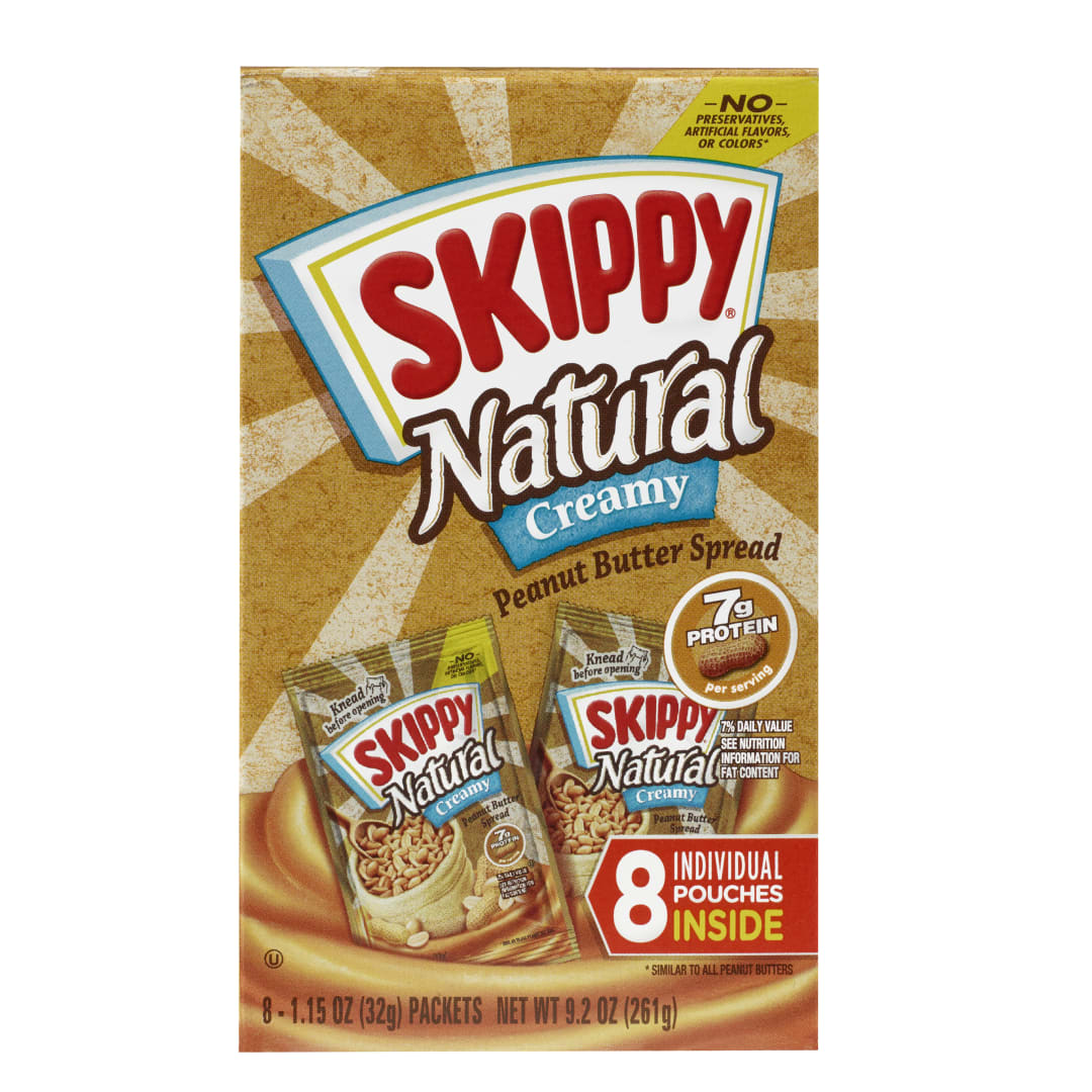 SKIPPY Natural Peanut Butter Spread Individual Squeeze Pack Carton, 8/1.15 oz.