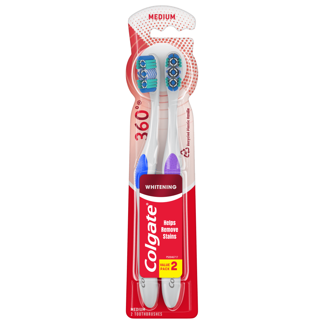 Colgate 360° Optic White Whitening Toothbrush, Medium - 2 Count