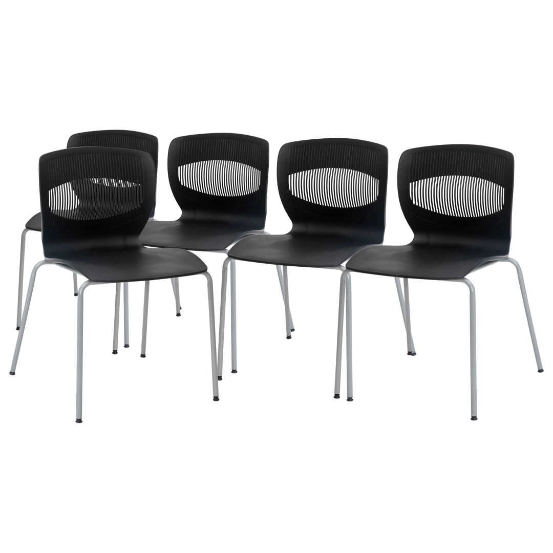 HERCULES Series Set of 5 Commercial Grade 770 lb. Capacity Ergonomic Stack Chair with Lumbar Support and Silver Steel Frame - Black