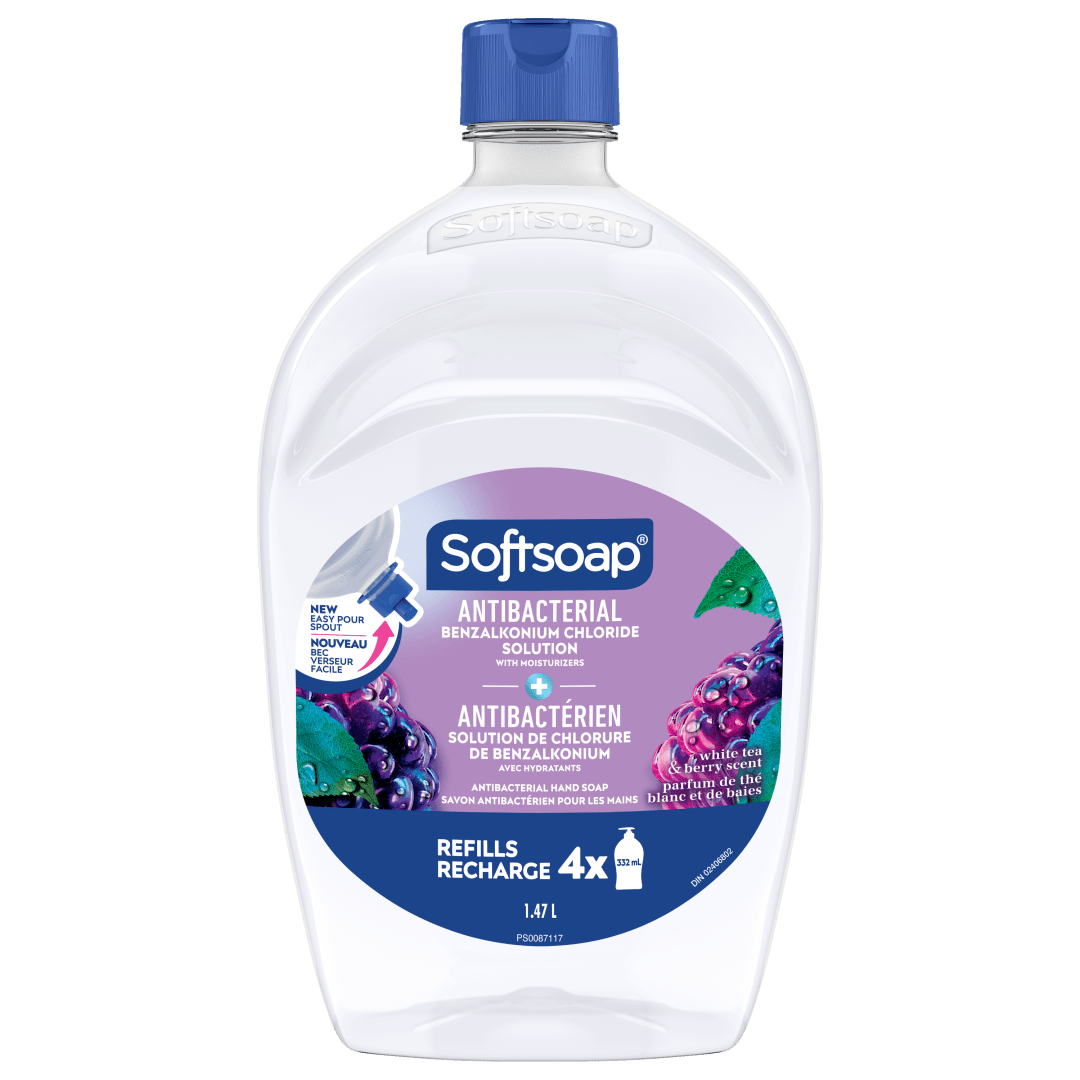 Recharge de savon liquide pour les mains Softsoap Antibactérien Thé blanc et baies, 1,47 L