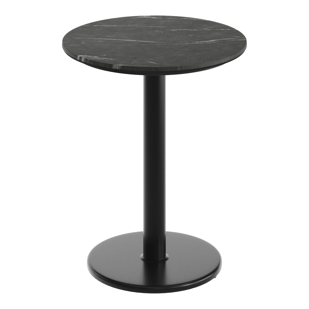 TopGuard 24" Round Tabletop with Seamless Surface Technology in Black Faux Marble with 18" Round Black Table Height Base