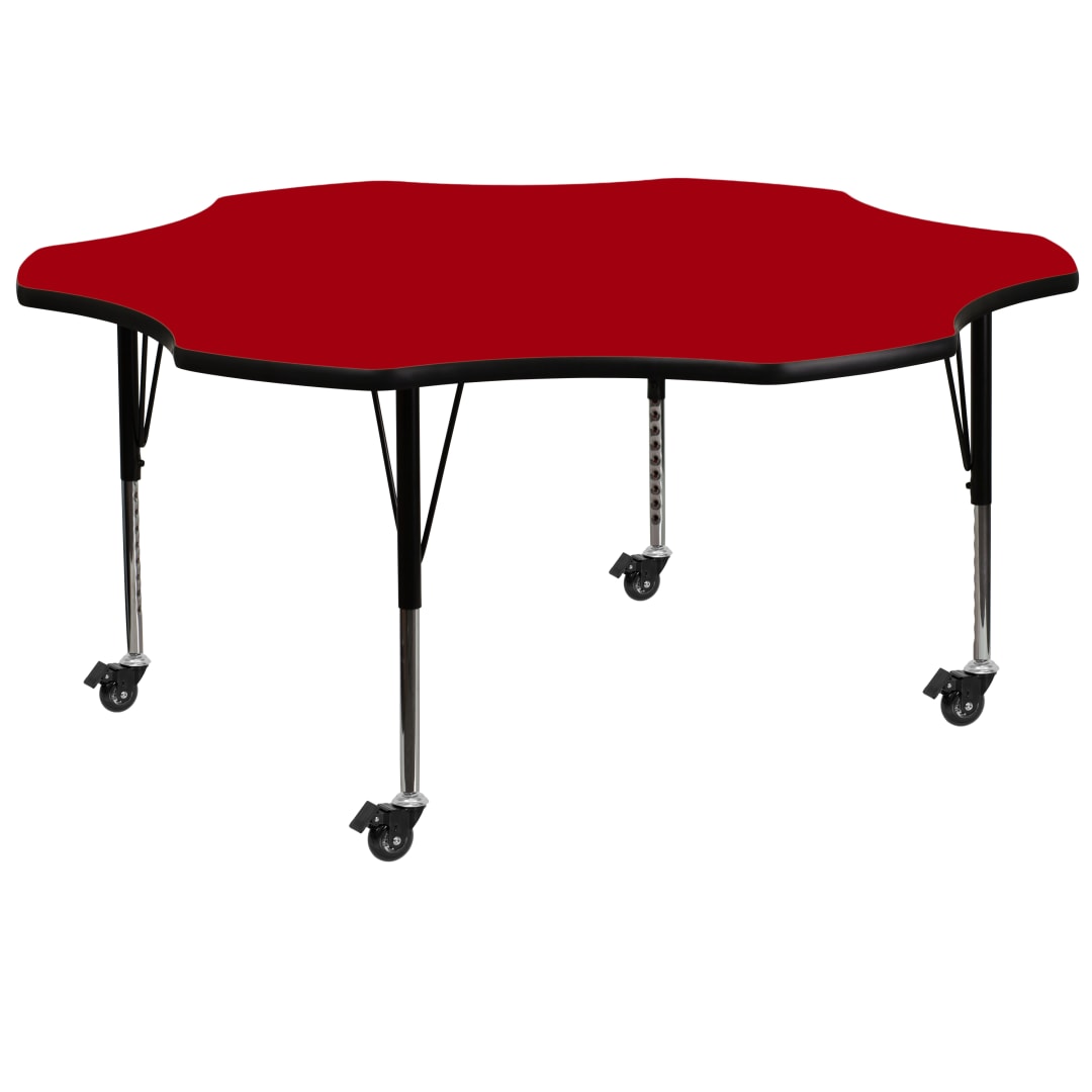 Wren Mobile 60'' Flower Red Thermal Laminate Activity Table - Height Adjustable Short Legs
