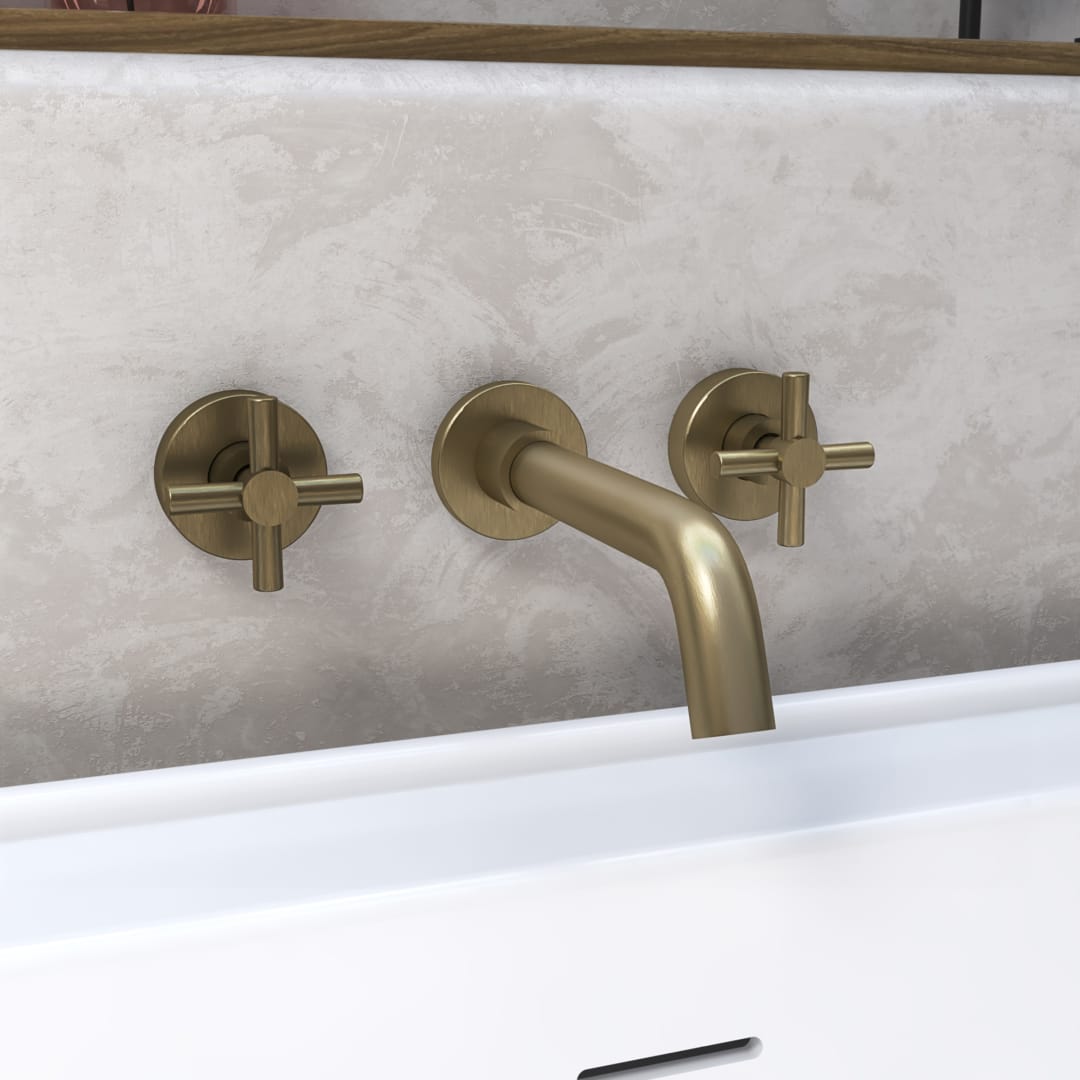 DreamLine Seneca 3 inch x 8 inch Wall Mounted Tub Faucet, Brushed Brass