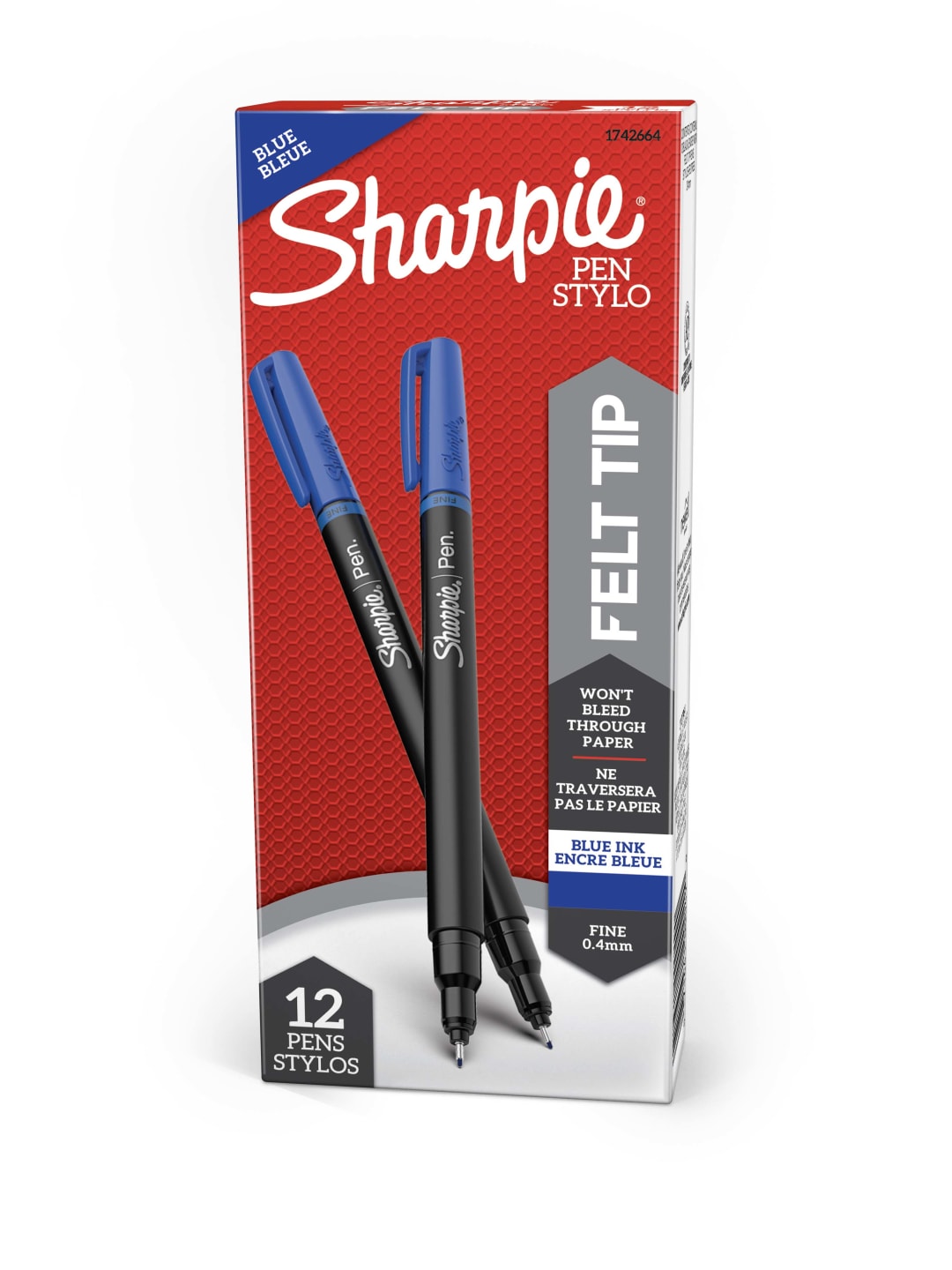 Sharpie® Felt Tip Pens, Fine Point (0.4mm), Blue, 12 Count