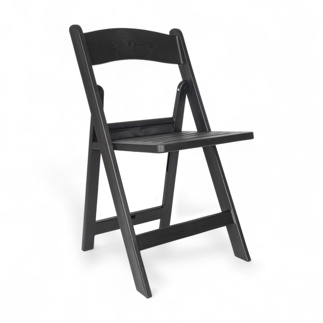 HERCULES Commercial Black Indoor/Outdoor Lightweight Wood Look Resin Folding Event Chair with Slatted Seat