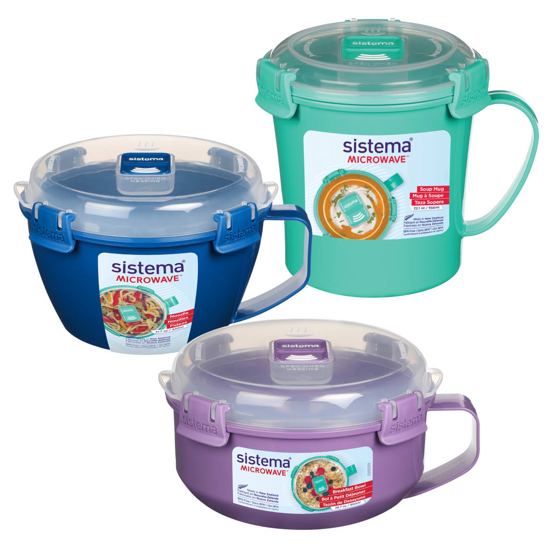 Sistema Recipientes para microondas | Taza para sopa para microondas, bol para gachas y bol para fideos | Recipientes para microondas con válvulas de liberación de vapor | Sin BPA | 3 unidades