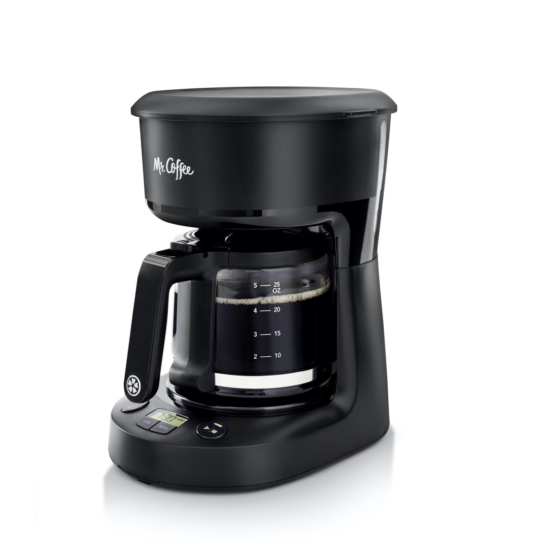 Mr. Coffee® 5-Cup Programmable Coffee Maker, 25 oz. Mini Brew, Space-Saving Coffee Machine, Black