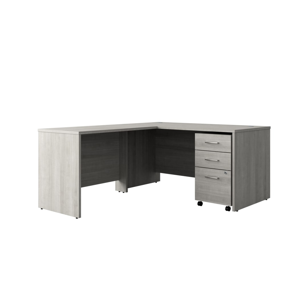 Cornerstone 59.5"W x 71"D Executive L-Desk with 3-Drawer Mobile Pedestal, Slate Gray