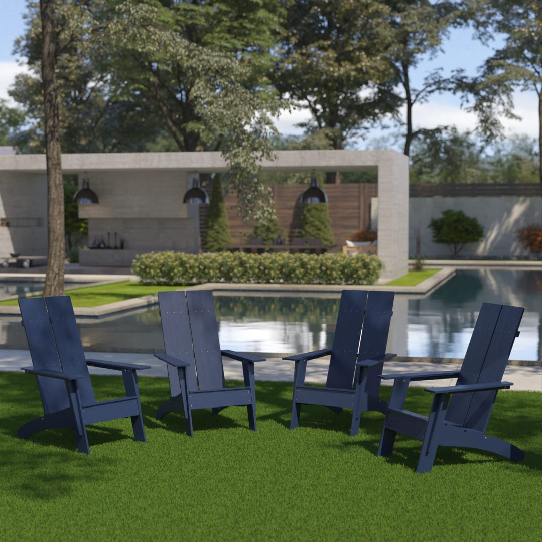 Set of 4 Sawyer Modern All-Weather Poly Resin Wood Adirondack Chairs in Navy
