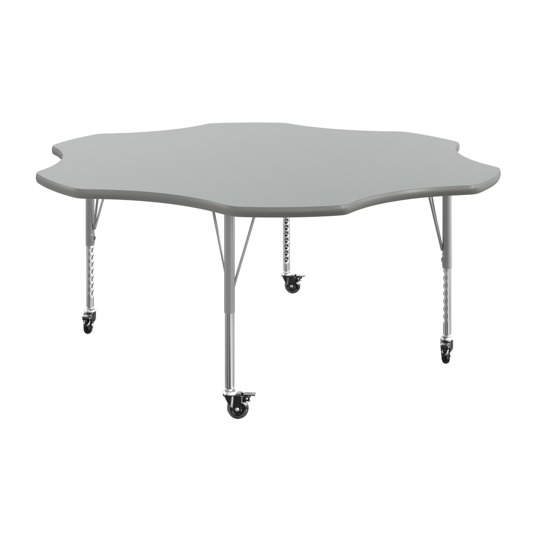 Wren 60" Flower Adjustable Height Activity Table, Thermal Laminate Top, Short Legs with Locking Casters, Gray