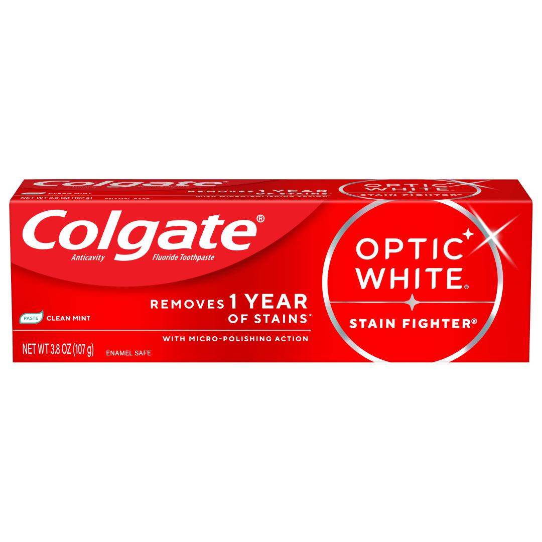Colgate Optic White Stain Fighter Clean Mint Paste Teeth Whitening Toothpaste, Anticavity Toothpaste with Fluoride, 3.8 OZ