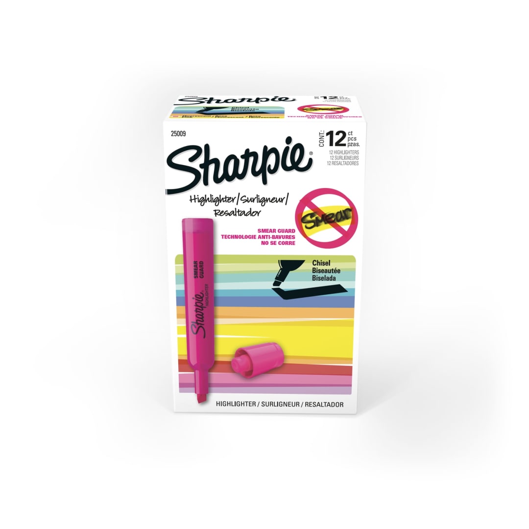 Sharpie® Tank Style Highlighters, Chisel Tip, Fluorescent Pink, Box of 12