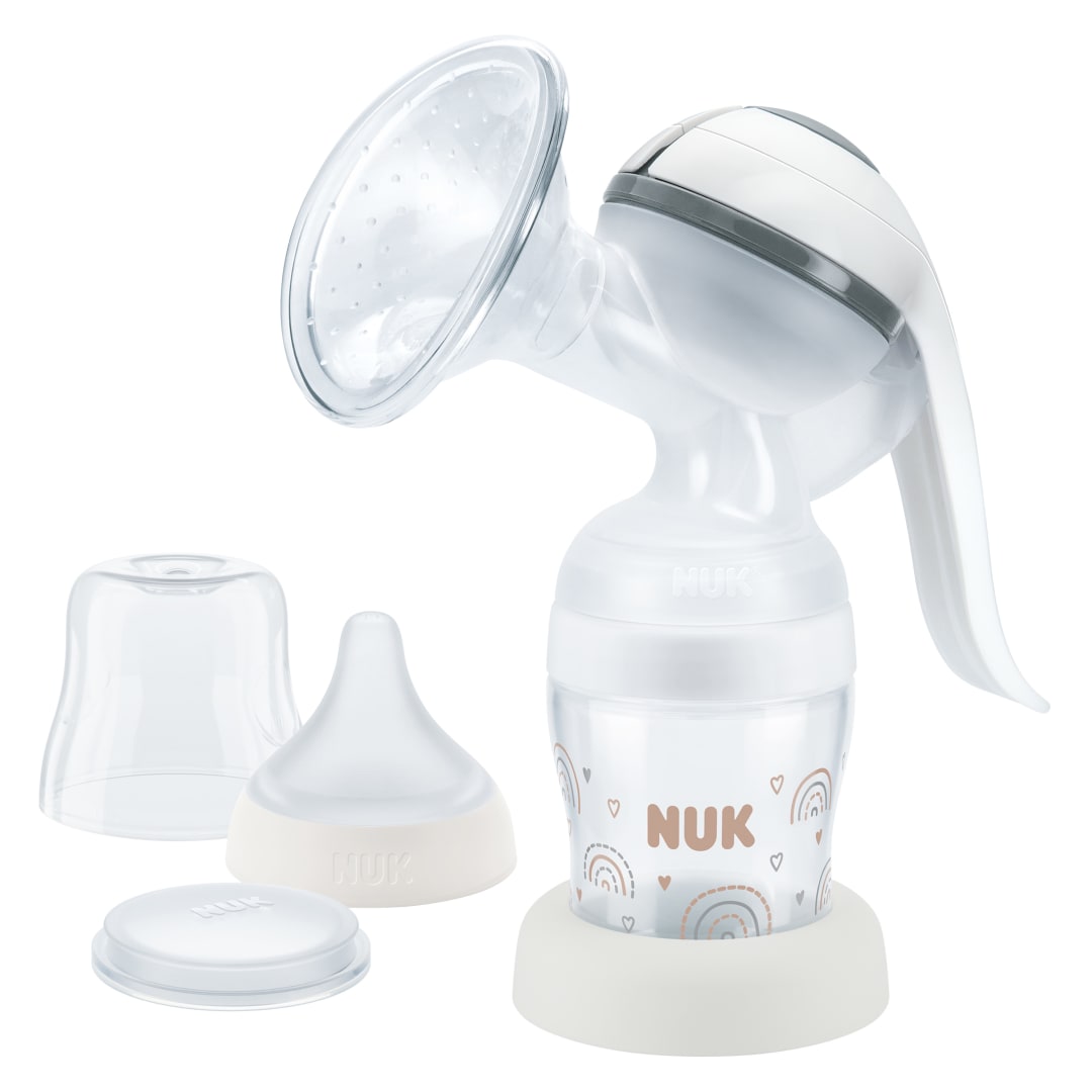NUK Sacaleches manual | Almohadilla de silicona suave | Palanca ergonómica | Con biberón Perfect Match | 150ml