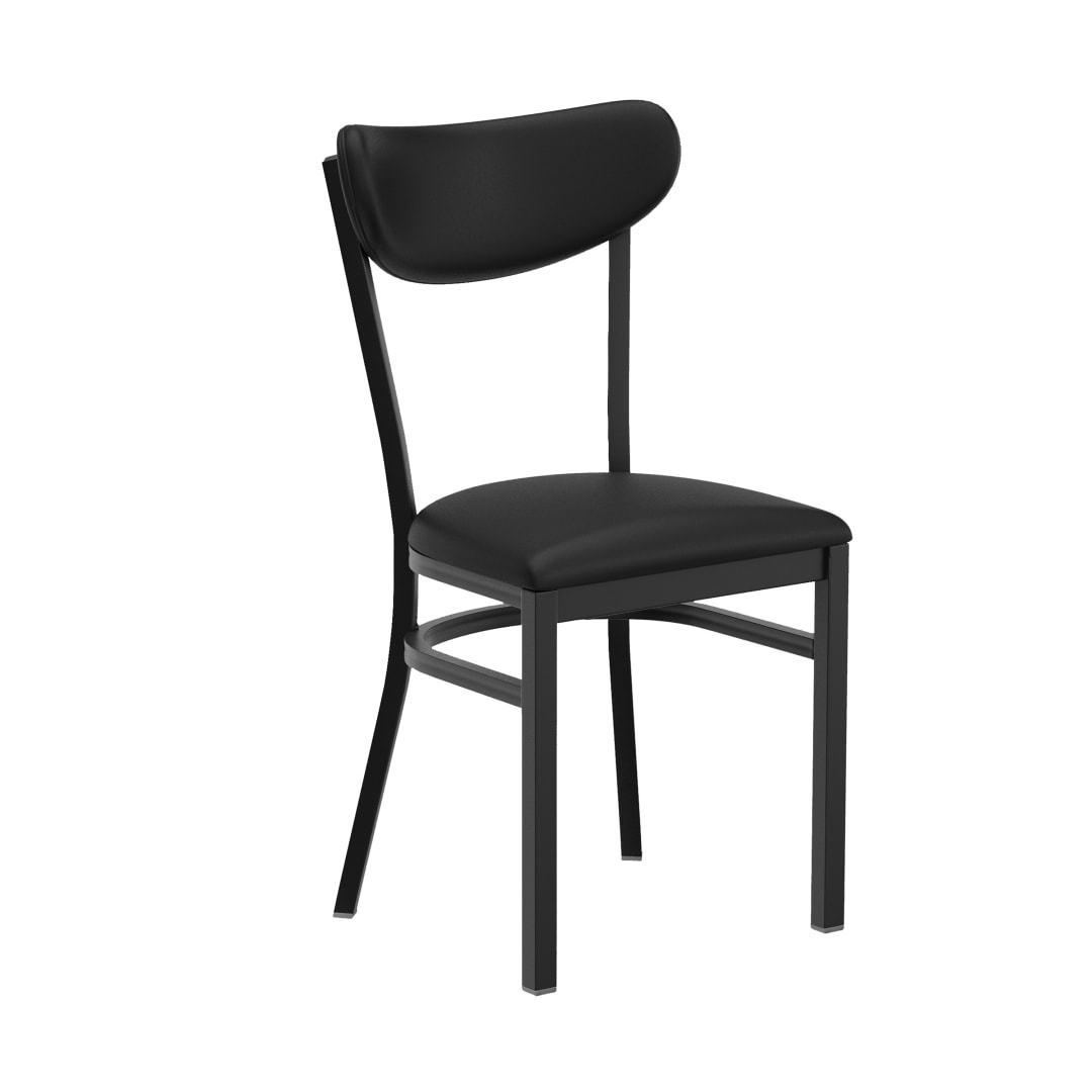Wright Commercial Dining Chair with 500 LB. Capacity Black Steel Frame, Black Vinyl Boomerang Back, and Black Vinyl Seat