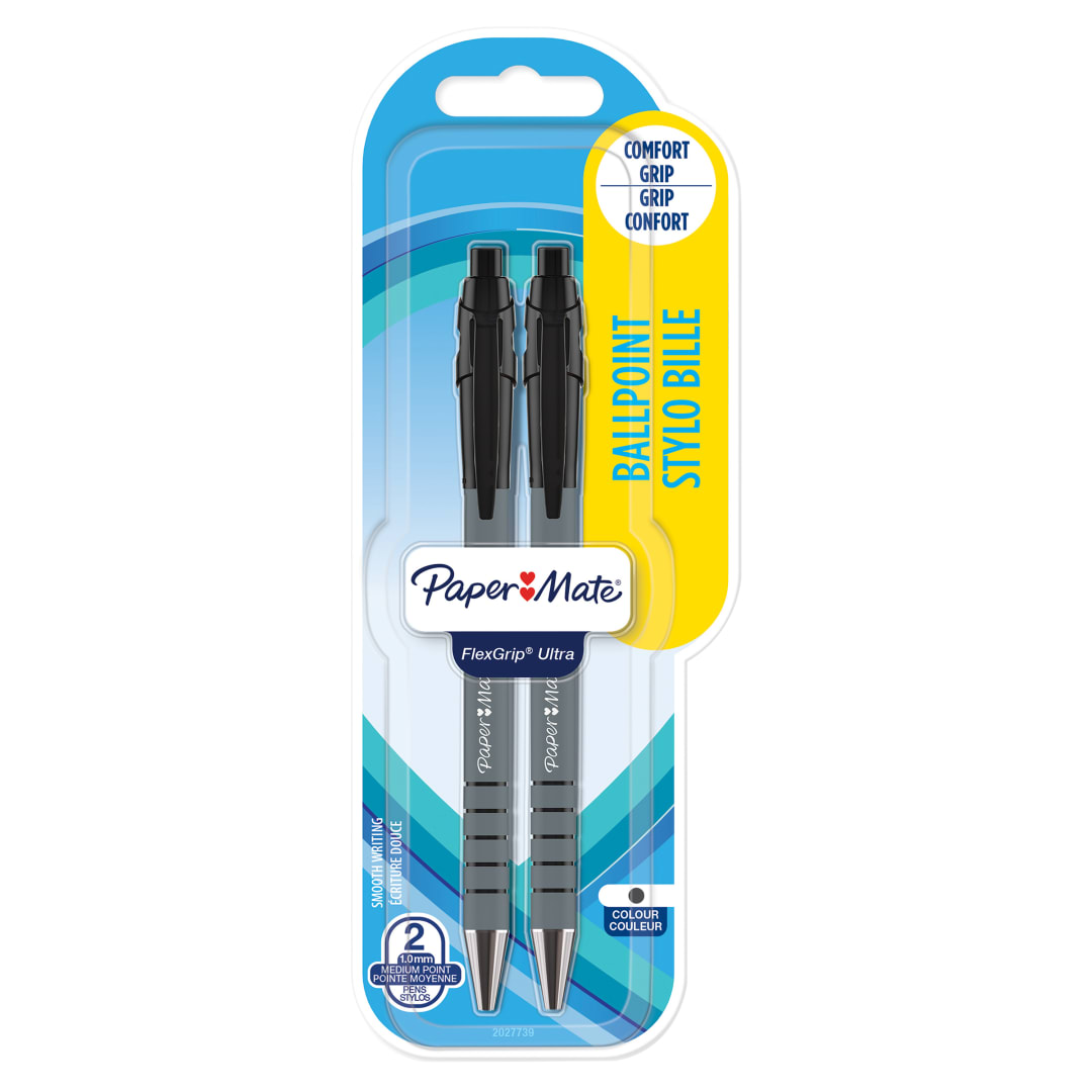 Paper Mate Flexgrip Ultra bolígrafo retráctil | punta mediana (1,0 mm) | negro | paquete de 2