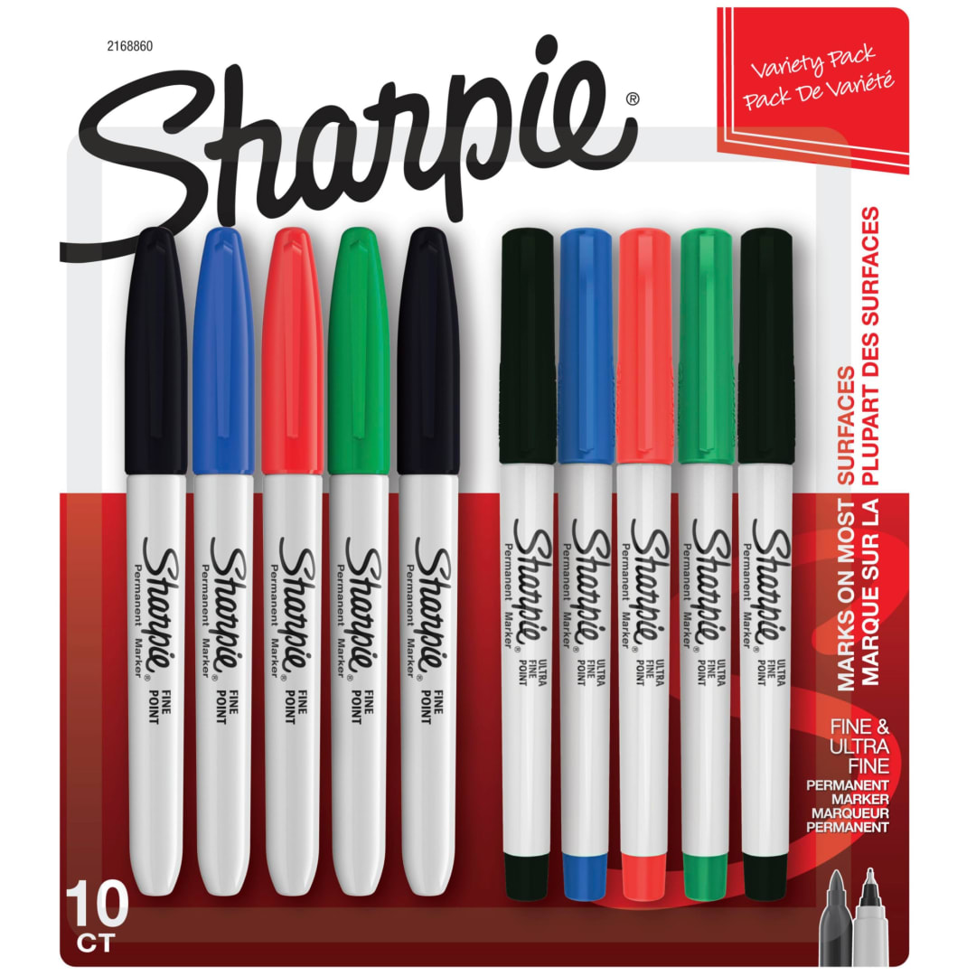 Sharpie® Permanent Markers, Fine and Ultra-Fine Points, Assorted, 10 Count