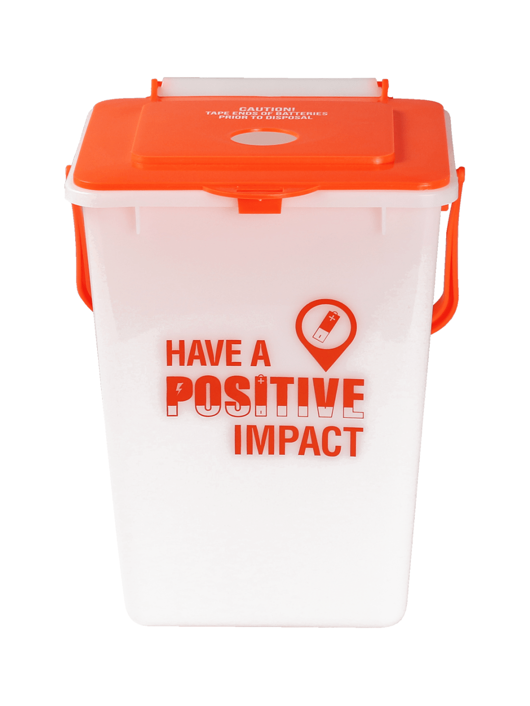  BATTERY RECYCLER - Single - Kit - Have a Positive Impact- Caution! Tape Ends of Batteries Prior to Disposal - Circle - Natural-Fluorescent Orange