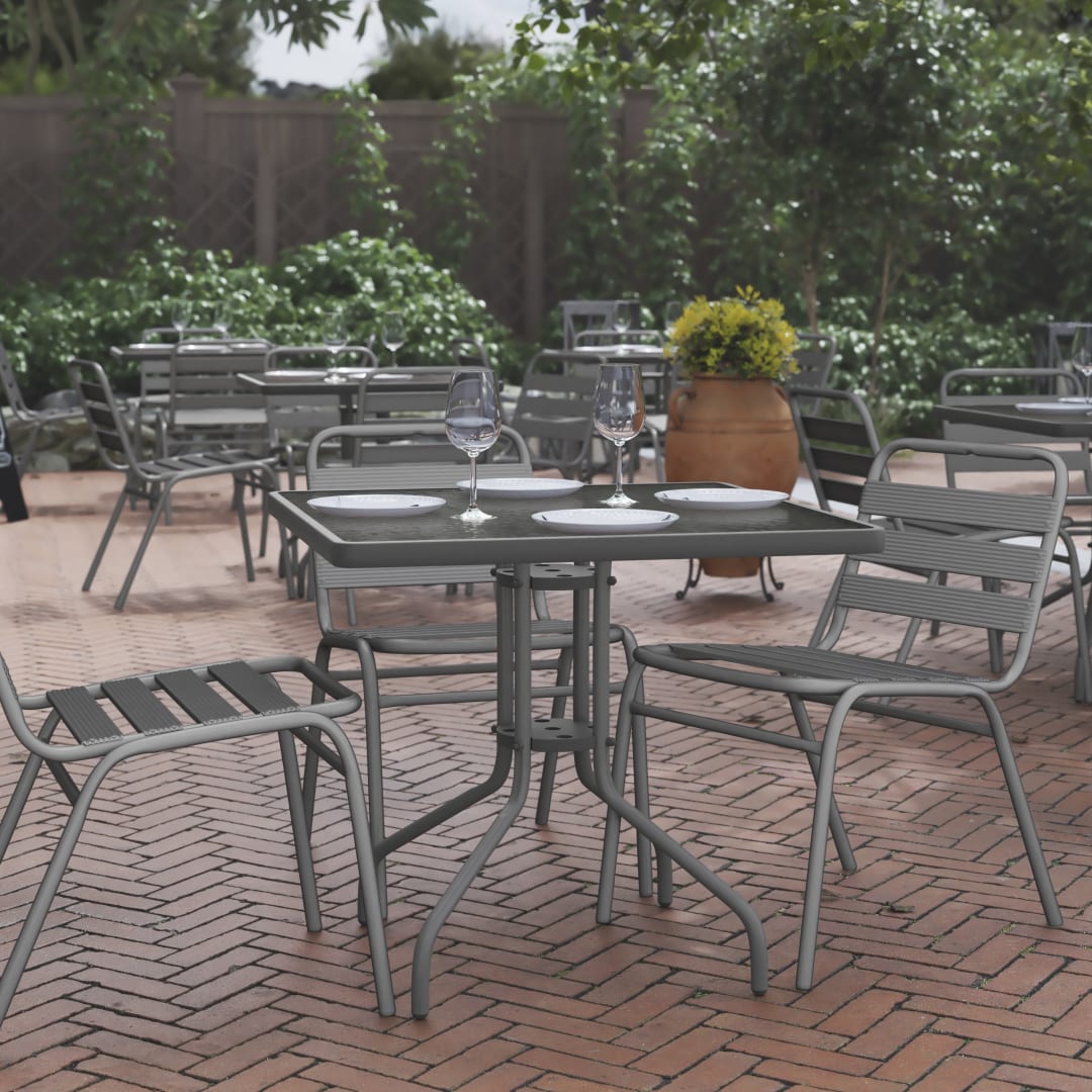 Barker 31.5'' Silver Square Tempered Glass Metal Table