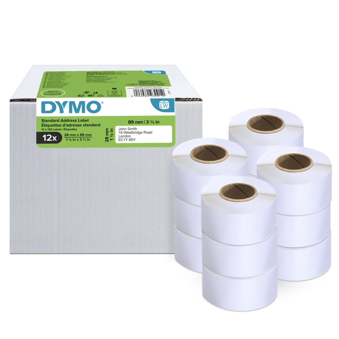 DYMO® Authentic LabelWriter™ Address Labels | 28mm x 89mm | 12 Rolls of 130 Easy-Peel Labels (1,560 Count) | Self-Adhesive | for LabelWriter™ Label Makers