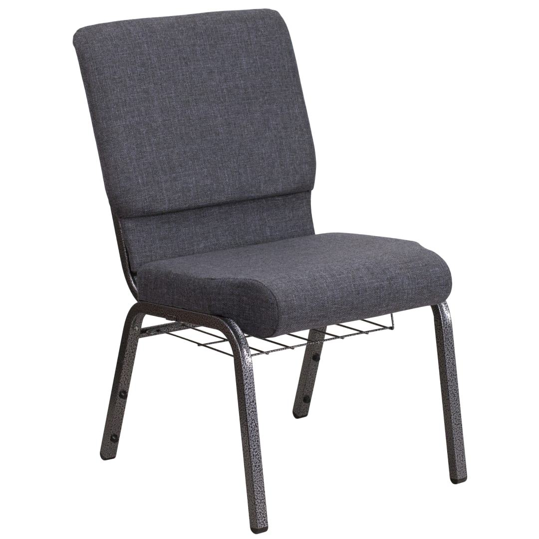 HERCULES Series Auditorium Chair - Chair with Storage - 19inch Wide Seat - Dark Gray Fabric/Silver Vein Frame