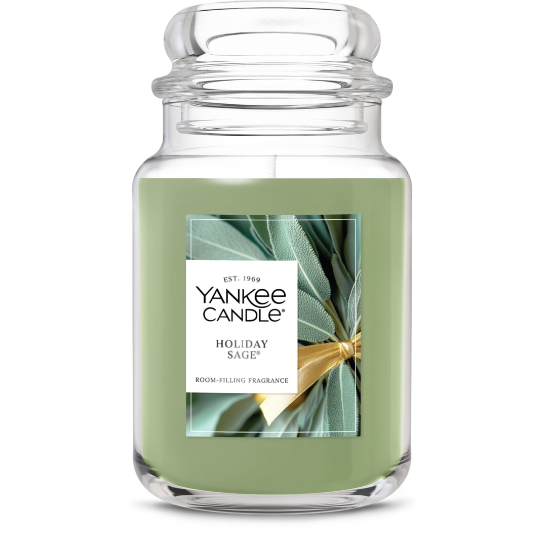 Yankee Candle Large Jar Scented Candle with up to 150 Hour Burn Time, Premium Plant Wax Blend for Consistent Burn, 22 oz Jar Candle with Room Filling Fragrance, Holiday Sage