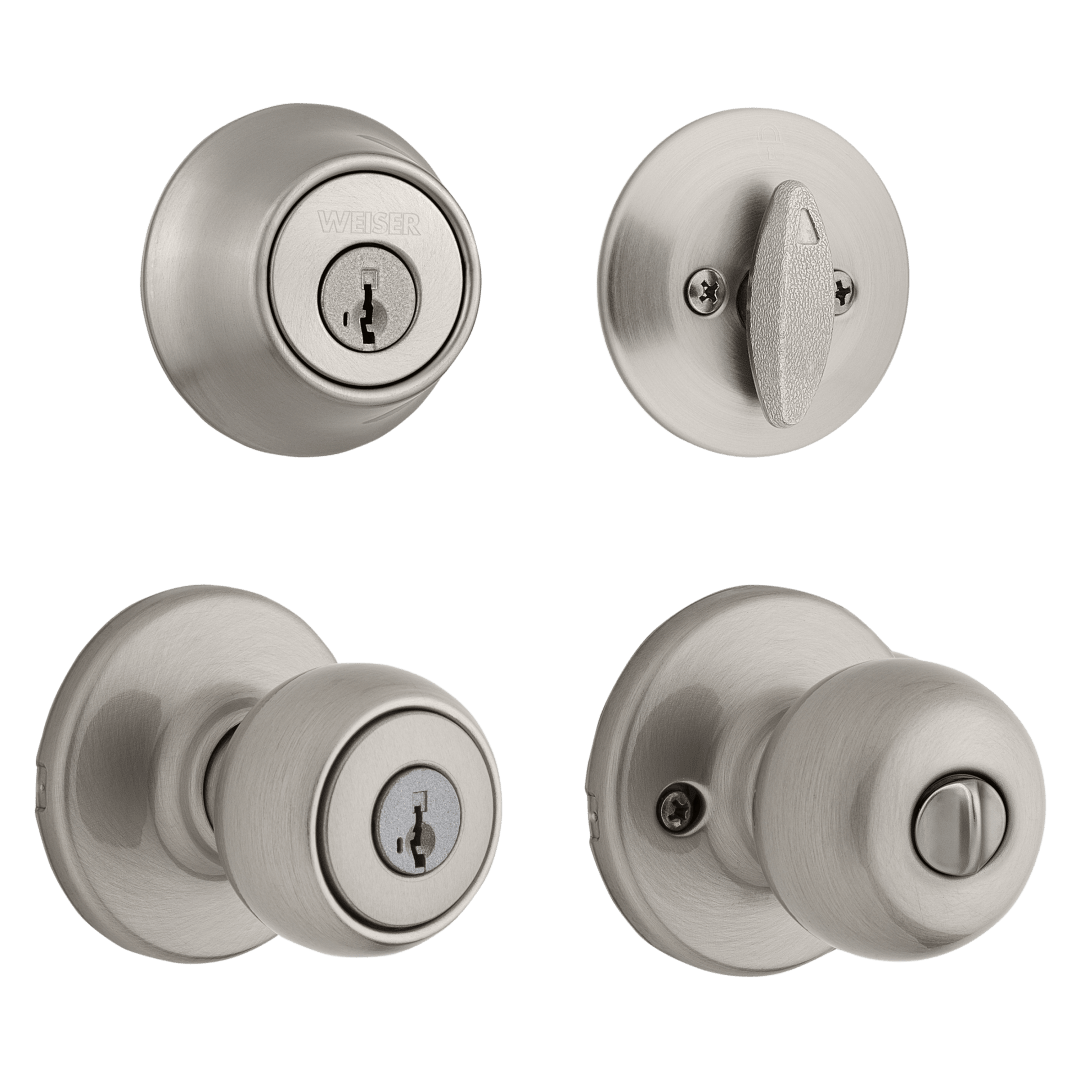 GACS7451 Fairfax Entry Knob and Single Cylinder Deadbolt Combo Pack featuring SmartKey Security™ in Satin Nickel