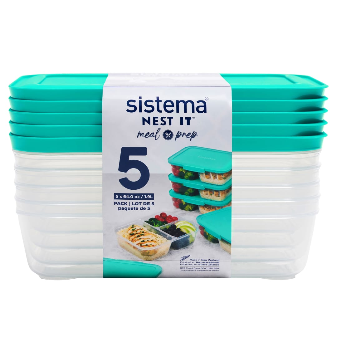 Sistema NEST IT recipientes para guardar comidas preparadas | 1,9 l | Recipientes herméticos para guardar alimentos con compartimentos y tapa | Sin plástico BPA | Verde | 5 unidades