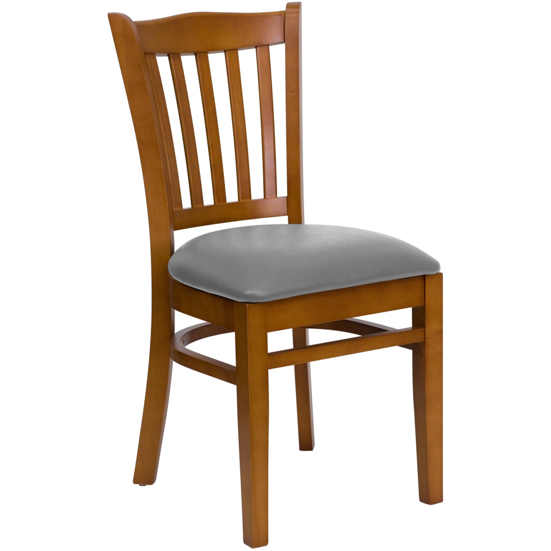 HERCULES Series Vertical Slat Back Cherry Wood Restaurant Chair - Custom Upholstered Seat