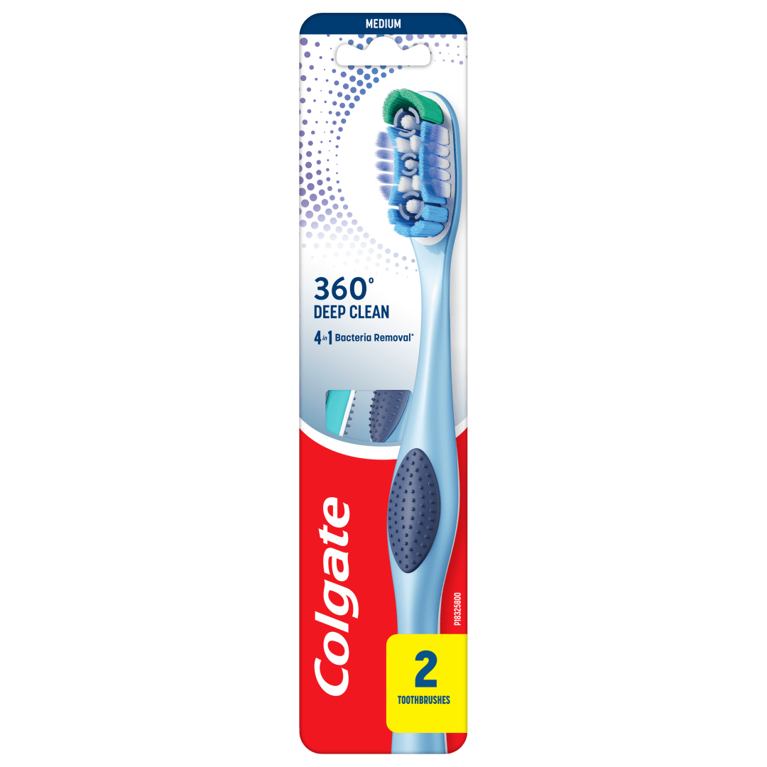 Colgate 360 Deep Clean Toothbrush Pack, Medium Adult Toothbrushes, 2 Pack