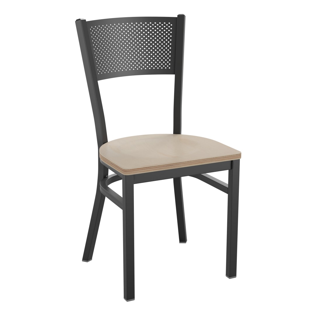 HERCULES Black Grid Back Metal Restaurant Chair - Antique White Wood Seat