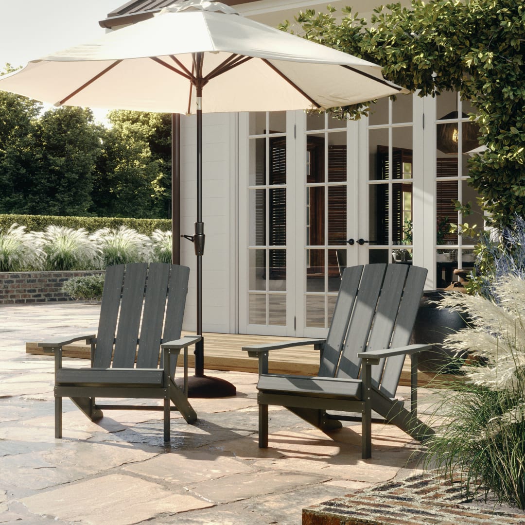 Set of 4 Charlestown All-Weather Poly Resin Wood Adirondack Chairs in Gray