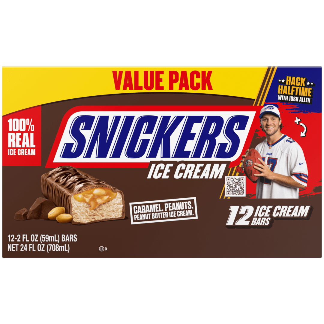 SNICKERS Ice Cream, Chocolatey Caramel Peanut Butter Ice Cream Bars Individually Wrapped Dessert, 12 Pack, 2 Oz Bars