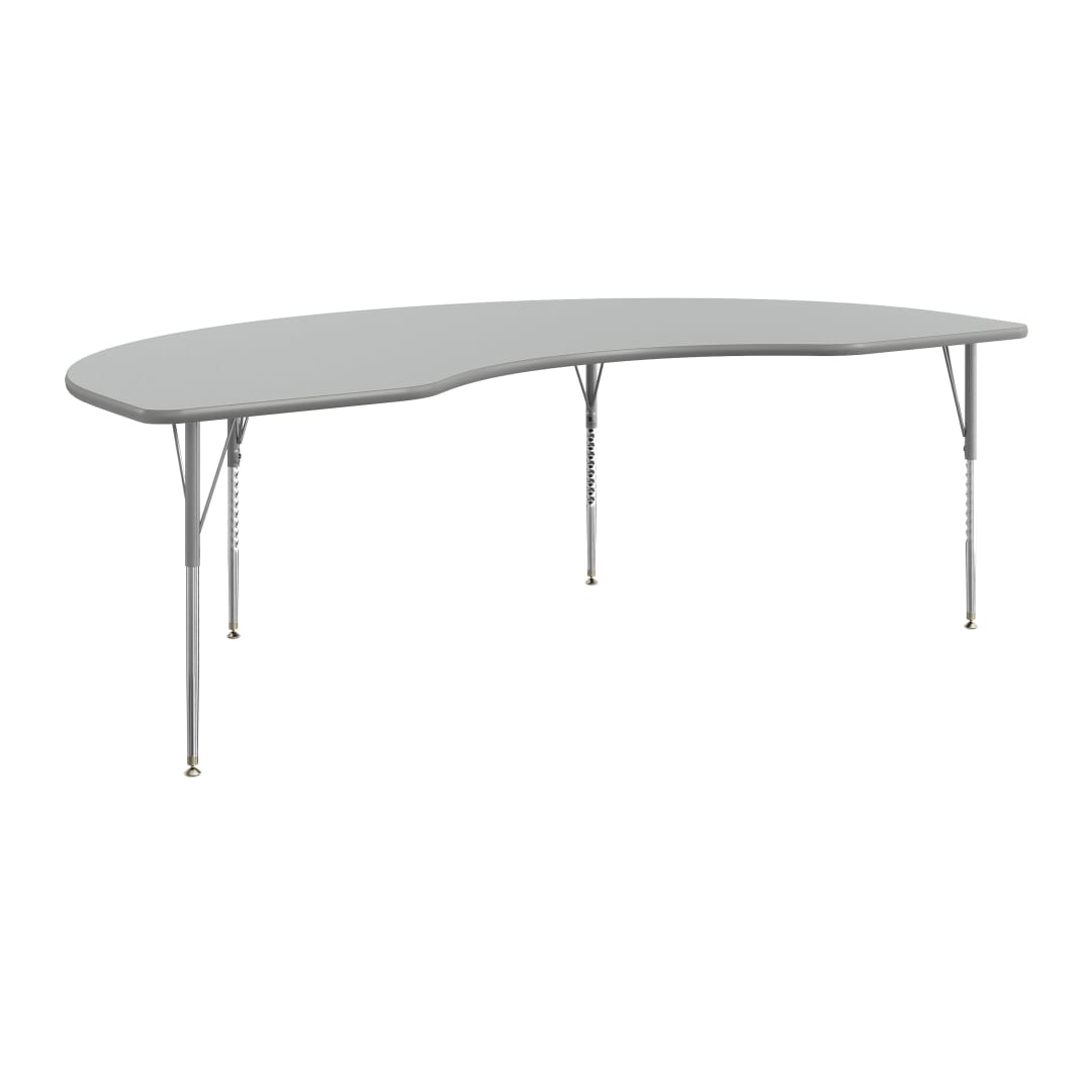 Wren 96" x 48" Kidney Adjustable Height Activity Table, Thermal Laminate Top, Standard Legs, Gray