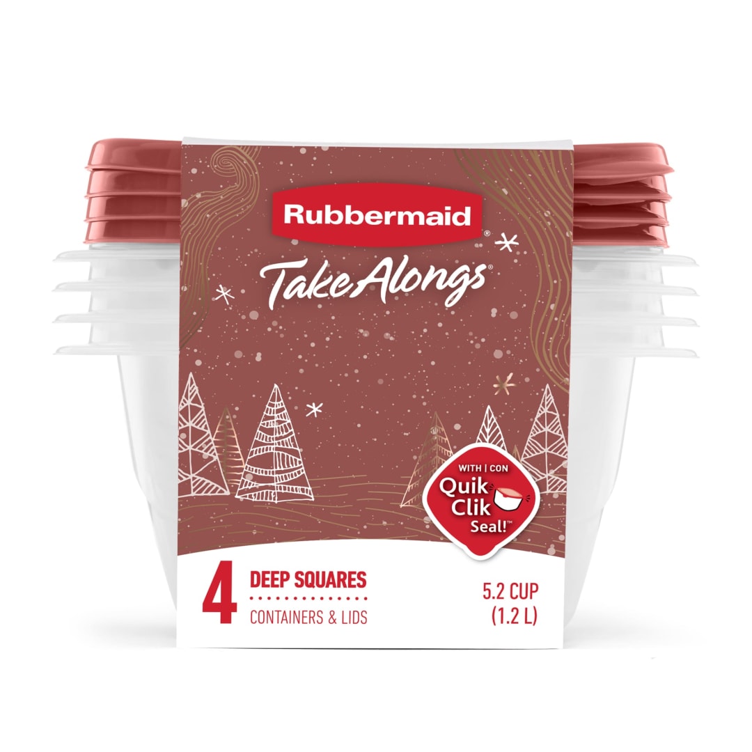 Rubbermaid TakeAlongs 5.2-Cup Food Storage Containers, Food Storage Containers With Lids, Meal Prep Containers, Limited-Edition Maple Leaf Red, 4-Pack