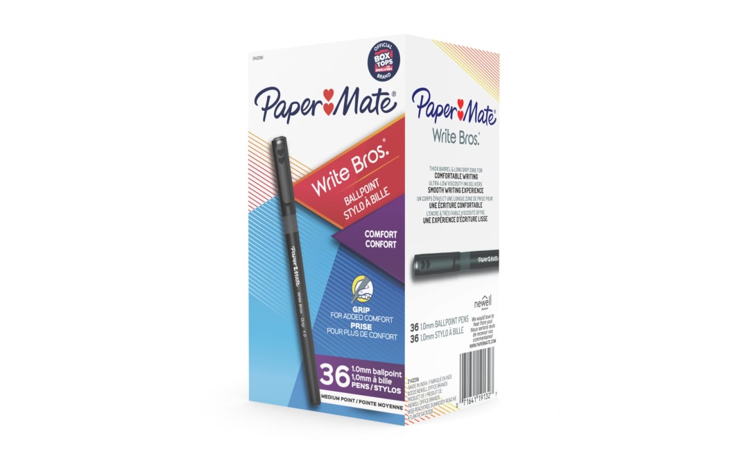 Paper Mate® Ballpoint Pens, Write Bros. Grip Black Ink Pens, Medium Point (1.0mm), 36 Count