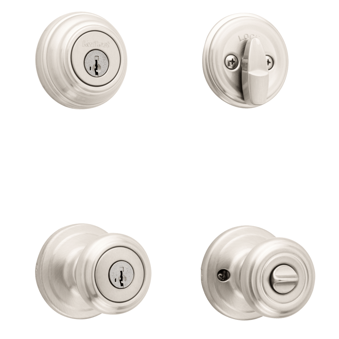 991 Cameron Keyed Entry Knob and Single Cylinder Deadbolt Combo Pack featuring SmartKey Security™ in Satin Nickel