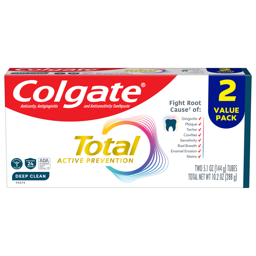Colgate Total Active Prevention Deep Clean Toothpaste, Mint, 2 Pack, 5.1 oz